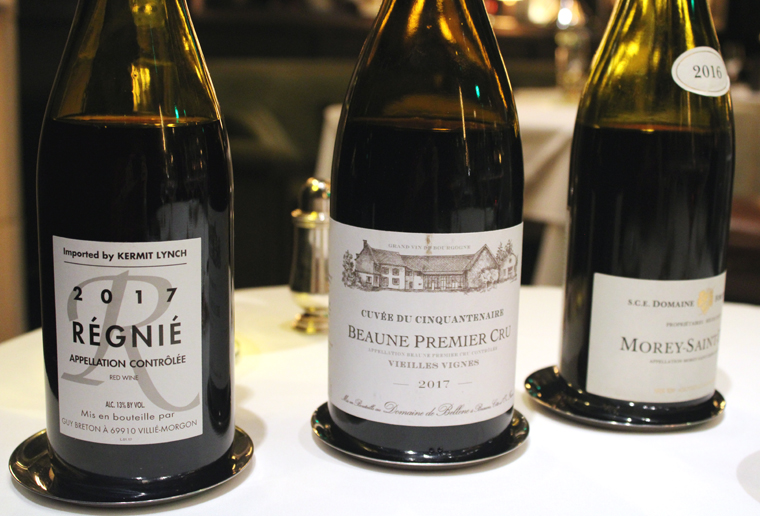 The three burgundies offered by the glass last Monday night.