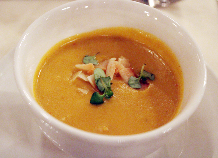 Pumpkin soup with Thai flavors.