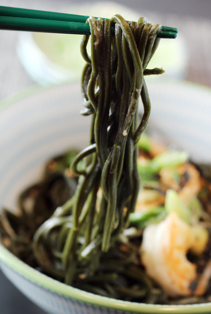 These springy udon noodles get their color from a freshwater algae.