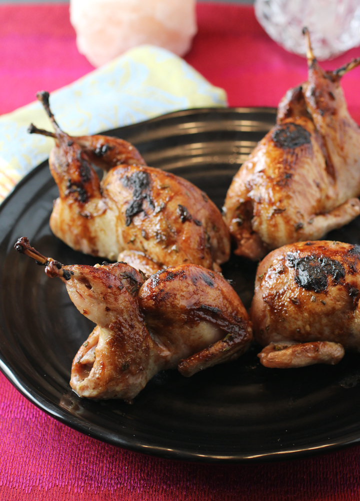 With deeply browned skin slathered in a sticky sweet-tangy glaze, these quail are as mouth-watering as it gets.