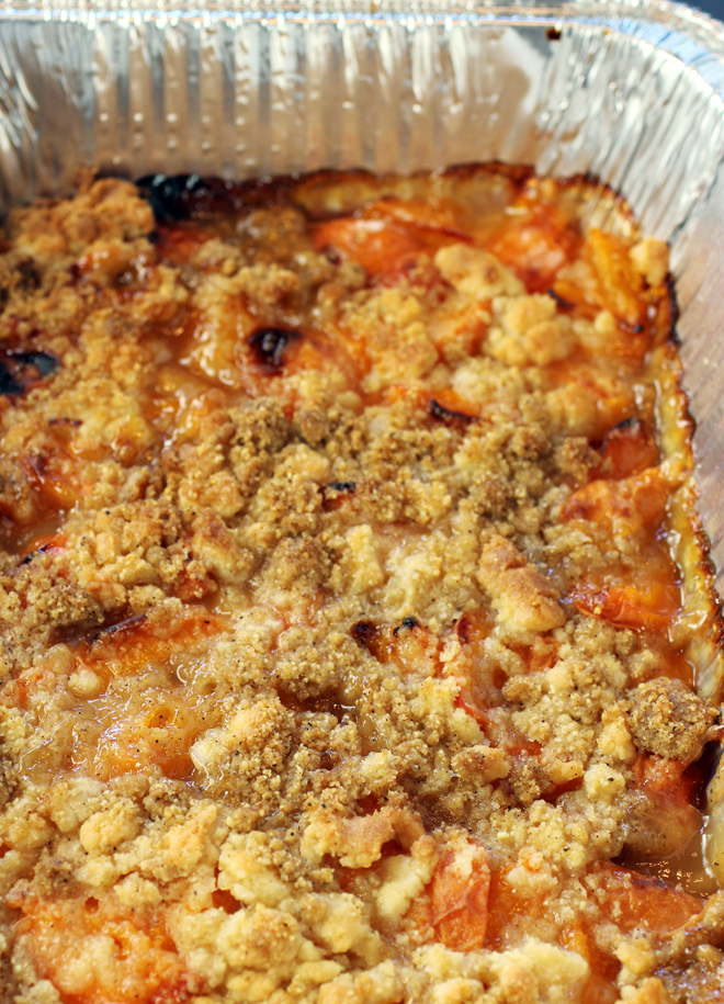 The apricot crumble ready for its close-up.