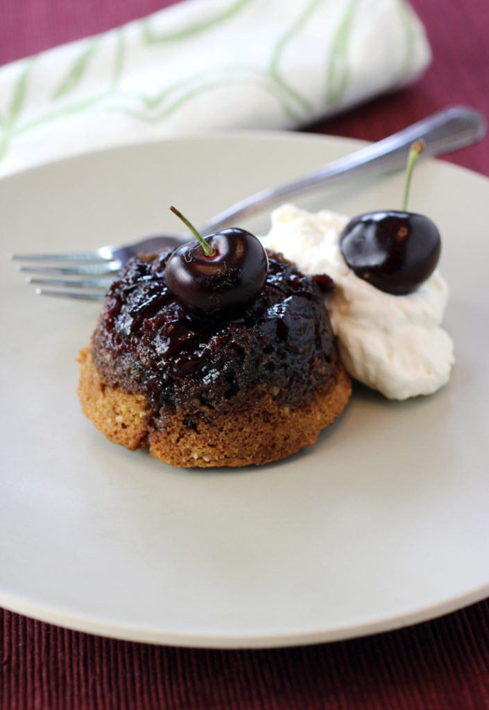 How cute are these cherry upside-down cakelets?