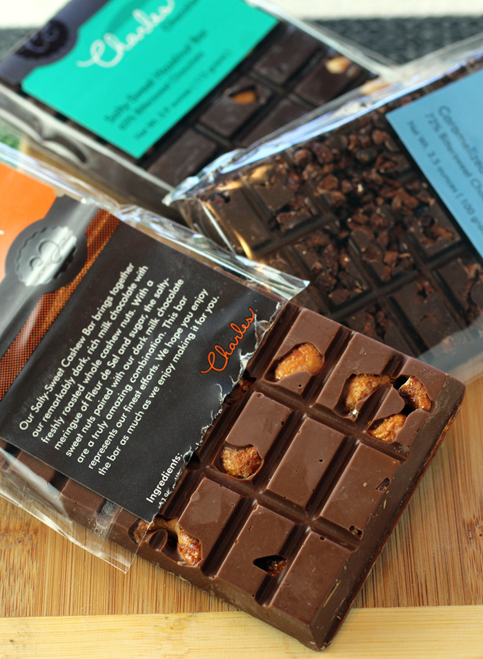 Artisan chocolate bars from Charles Chocolates.