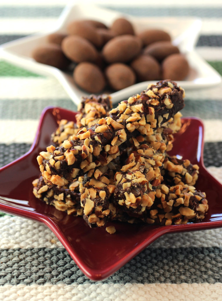 Caramel Almond Sticks (front) and Triple Chocolate Coated Almonds are part of the haul in the new Charles Chocolates subscription service.