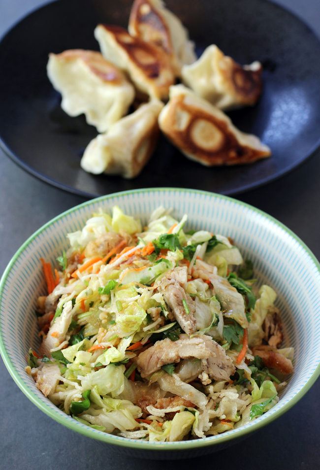 The signature chicken salad (front) and the fabulous pot stickers (back).