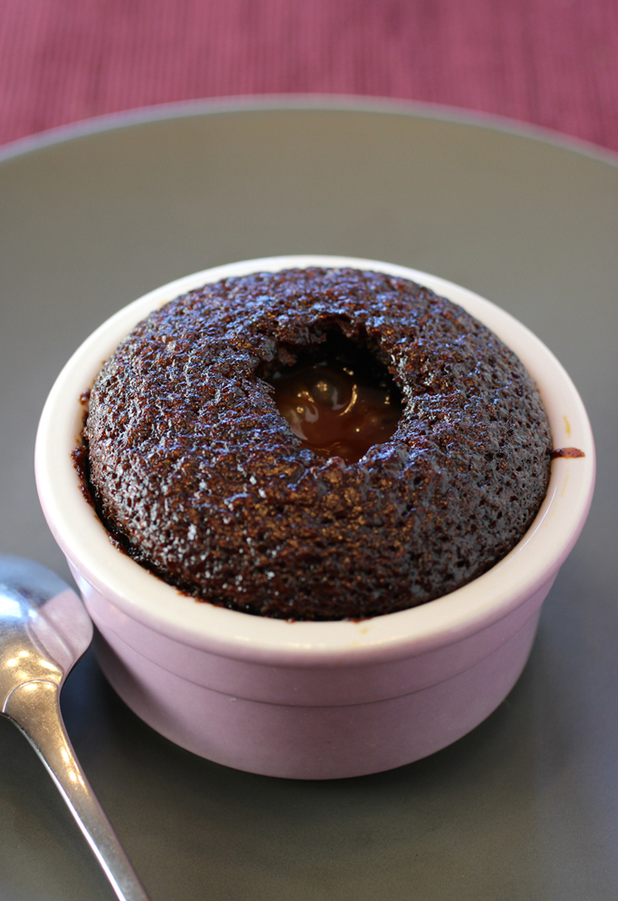 A molten center that gets bubbly hot in the microwave.
