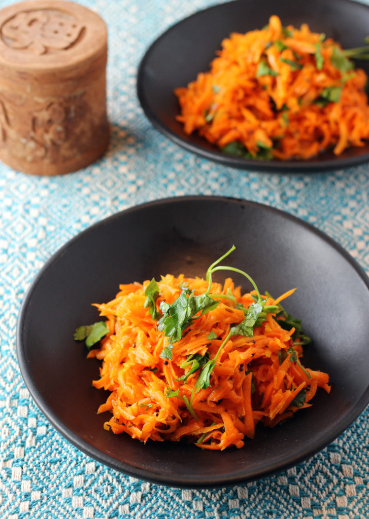 Just turn on the burner to warm the cumin-mustard seed-scented oil for this carrot salad. That's all the cooking required.