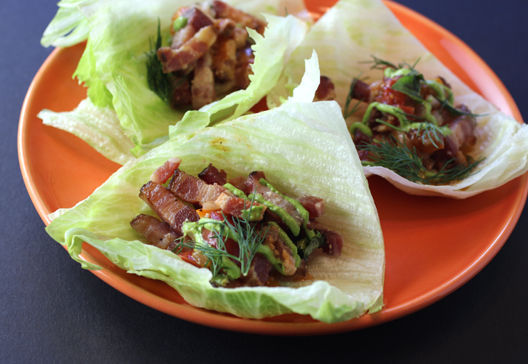 BLT lettuce cups with house-made bacon.