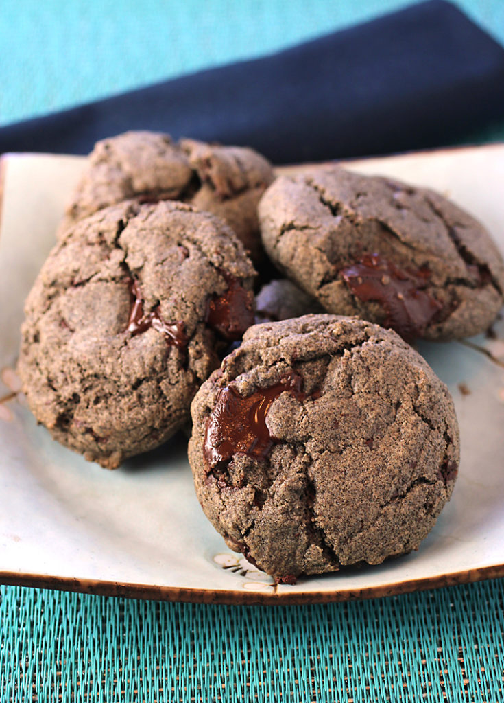 Buckwheat, which is gluten-free, gives these cookies a dark gray-brown hue.