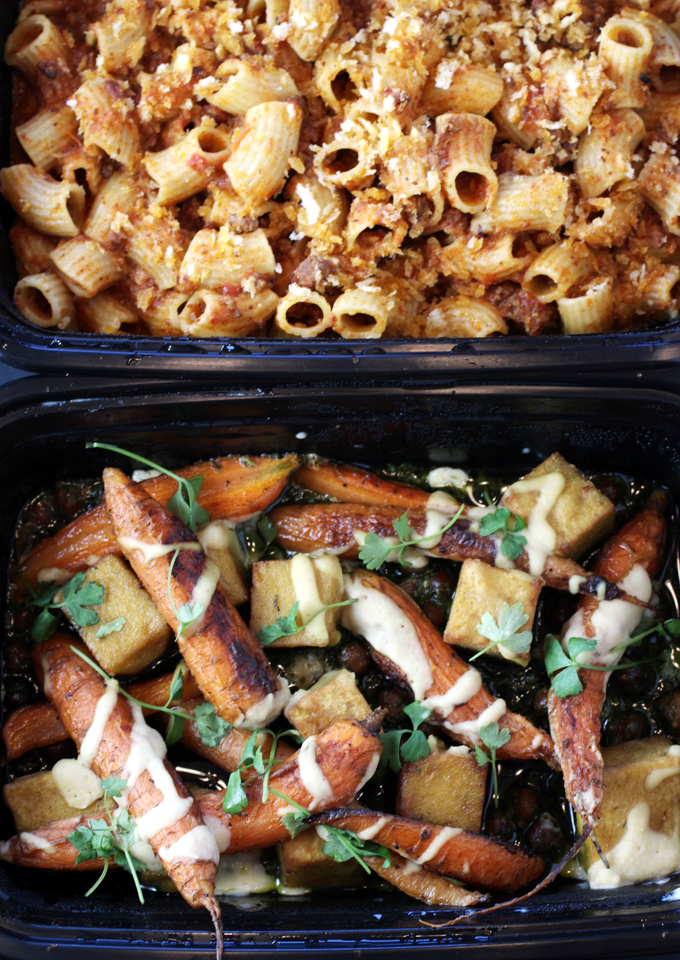 Maccheroni with pork ragu (top), and chickpea panisse (bottom).