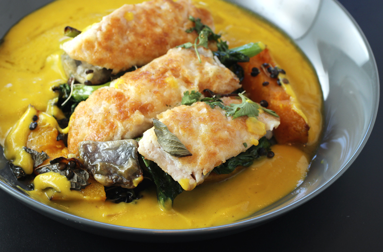 Rock cod in a hubbard squash sauce.