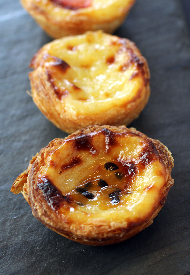 A close up of the passion fruit custard tart.