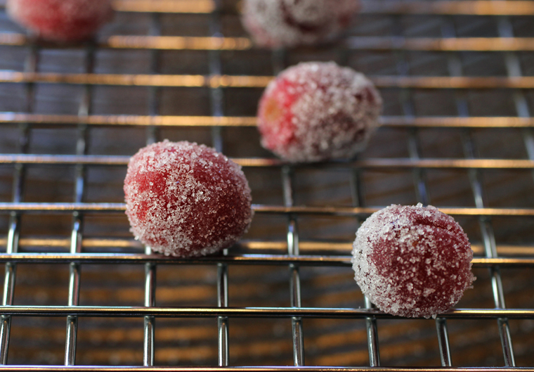 Making the easy sugared cranberries.