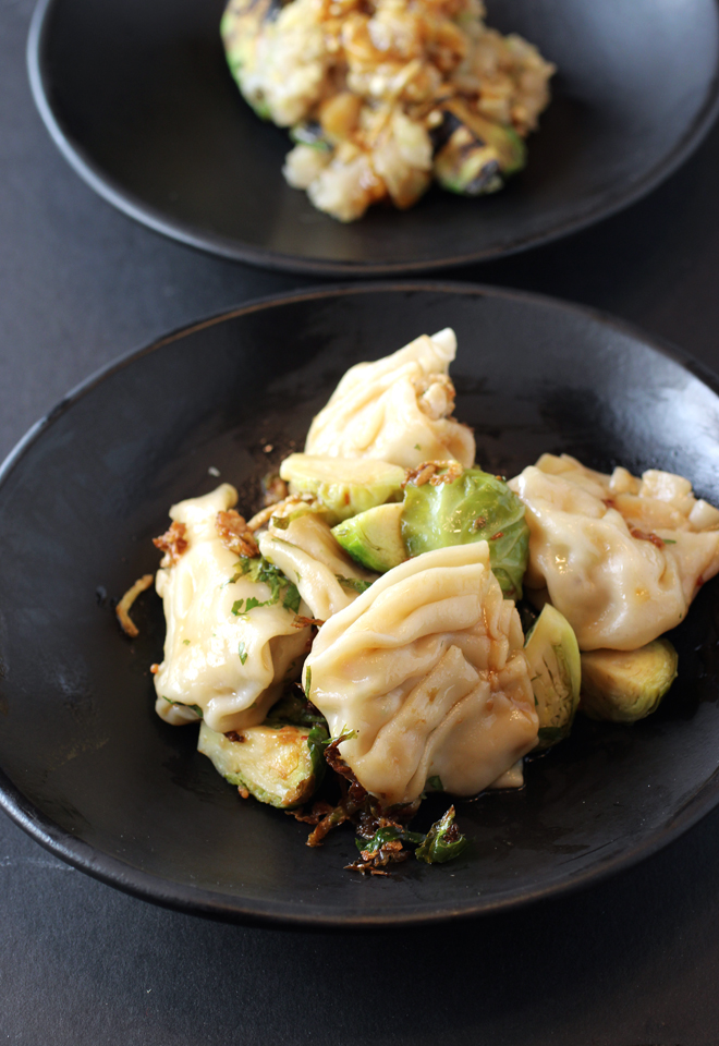 Dumplings with Brussels sprouts.