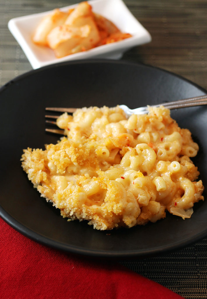 A delightfully crisp panko crust, along with kimchi and gochujang take this mac and cheese to another level.