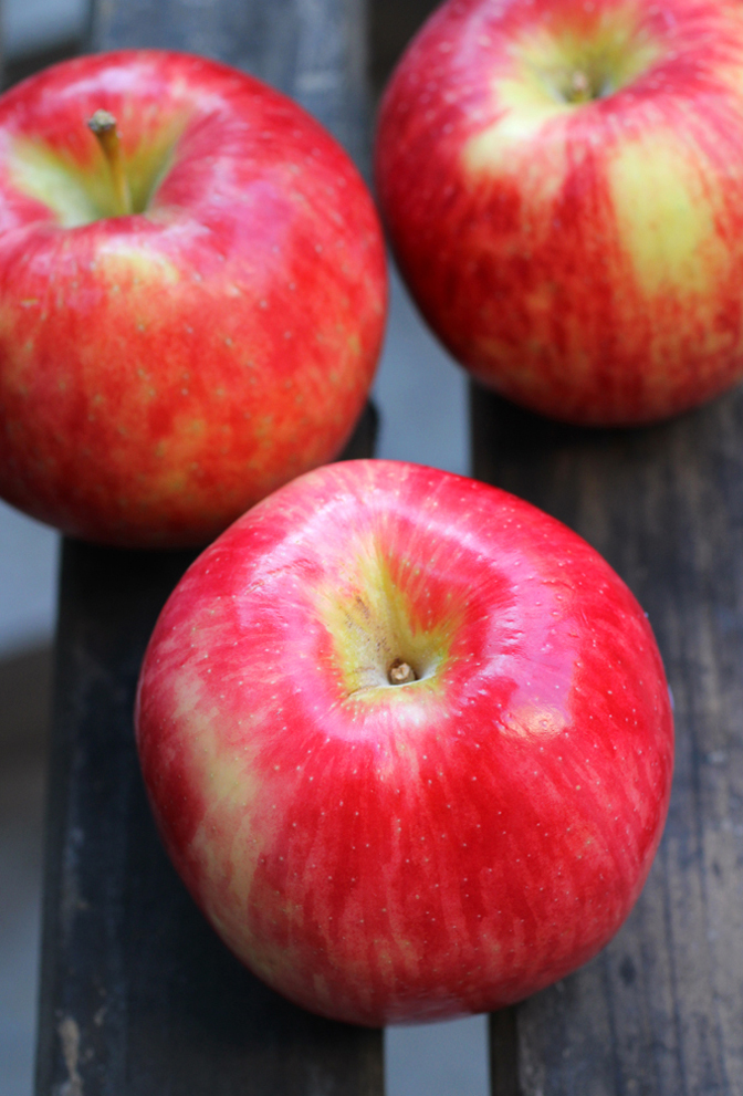 Red-skinned with a cream-colored flesh, Pazazz apples are available at Albertsons.