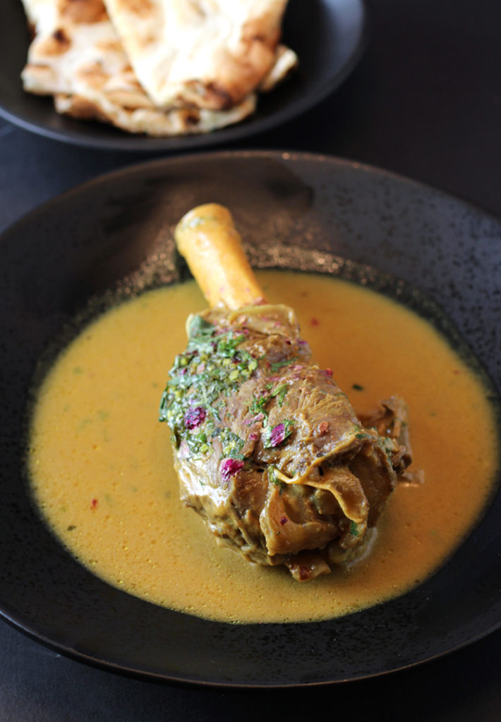 Lamb shank with ginger and rose petals from Rooh Palo Alto.