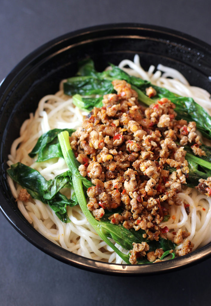 Tan Tan noodles from Chili House. Underneath is a layer of red chili oil to mix in.