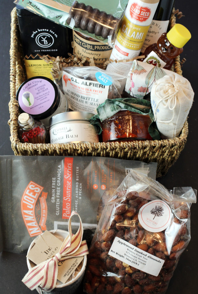 The treasure trove of Bay Area-made products in the large holiday box designed by Farm Box. (Basket not included.)