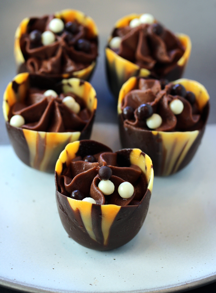 Fancy chocolate mousse cups.