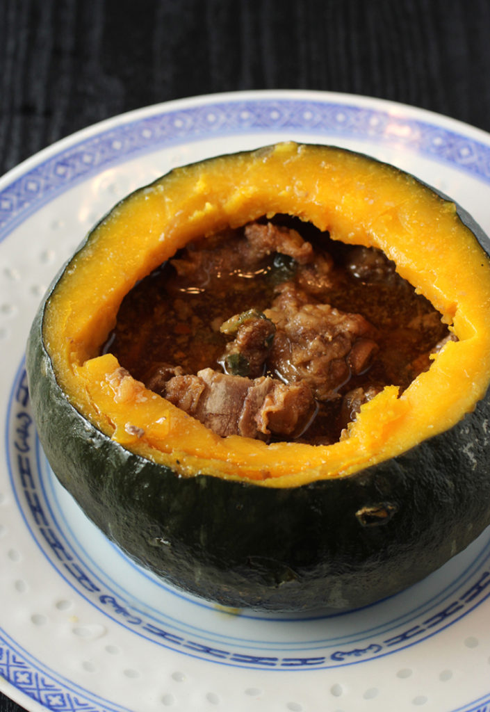 A dramatic and delicious sparerib-stuffed kabocha squash from China Stix.