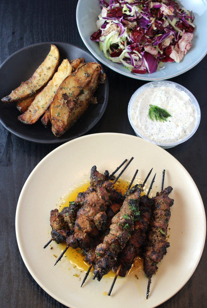 Part of the makings of the pork souvlaki family meal from Taverna in Palo Alto.