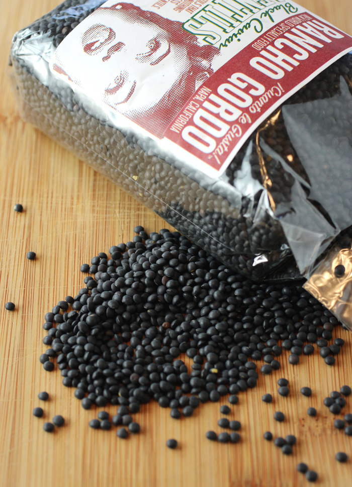 Rancho Gordo heirloom Black Caviar Lentils.