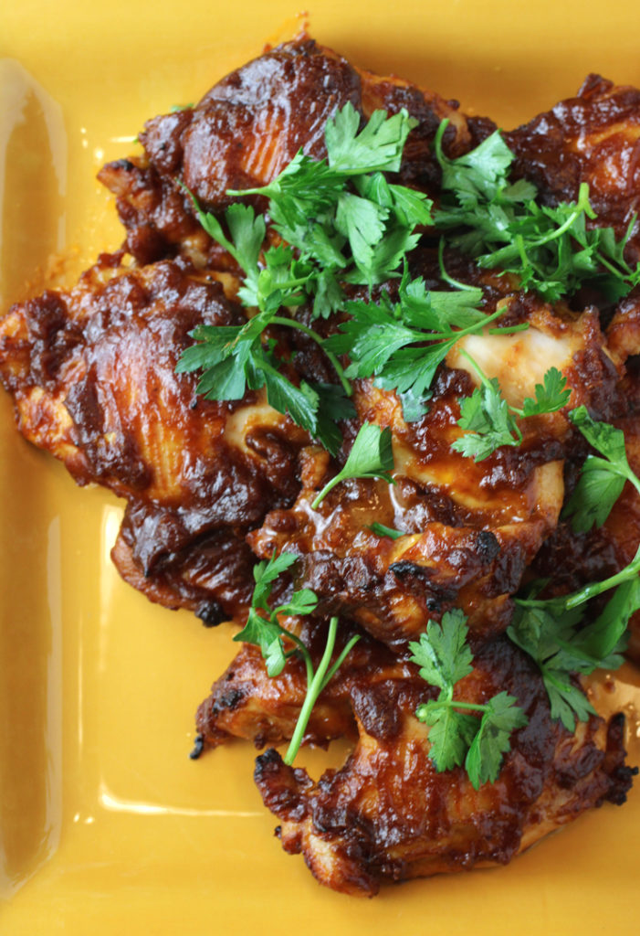 Barbecue sauce-slathered chicken thighs with a surprising ingredient.
