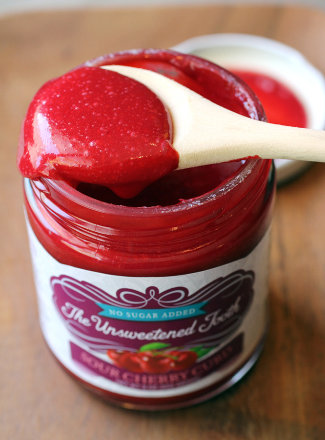 Vivid sour cherry curd from The Unsweetened Tooth.