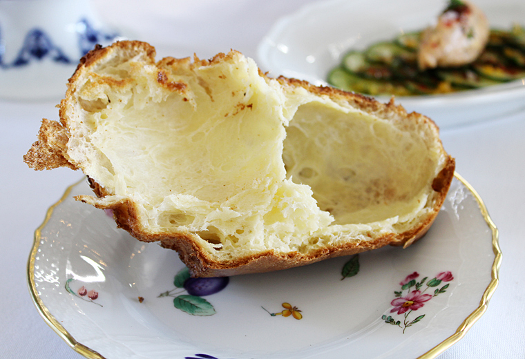The inside of a beef fat popover.