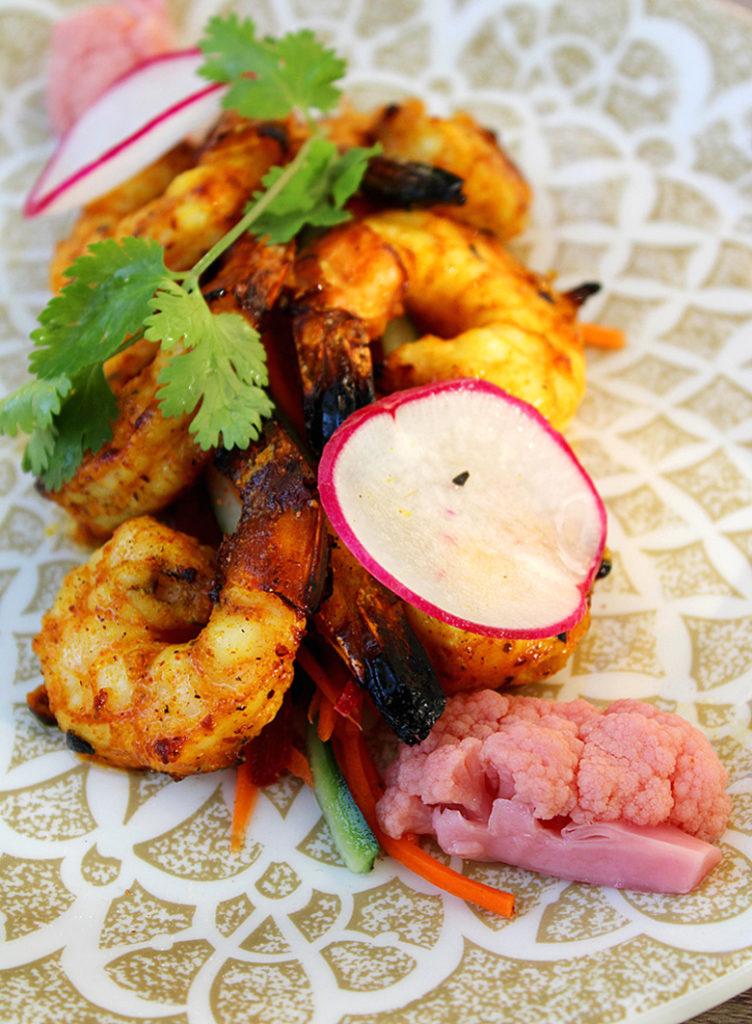 Smoky, spiced tandoori prawns at Saffron.