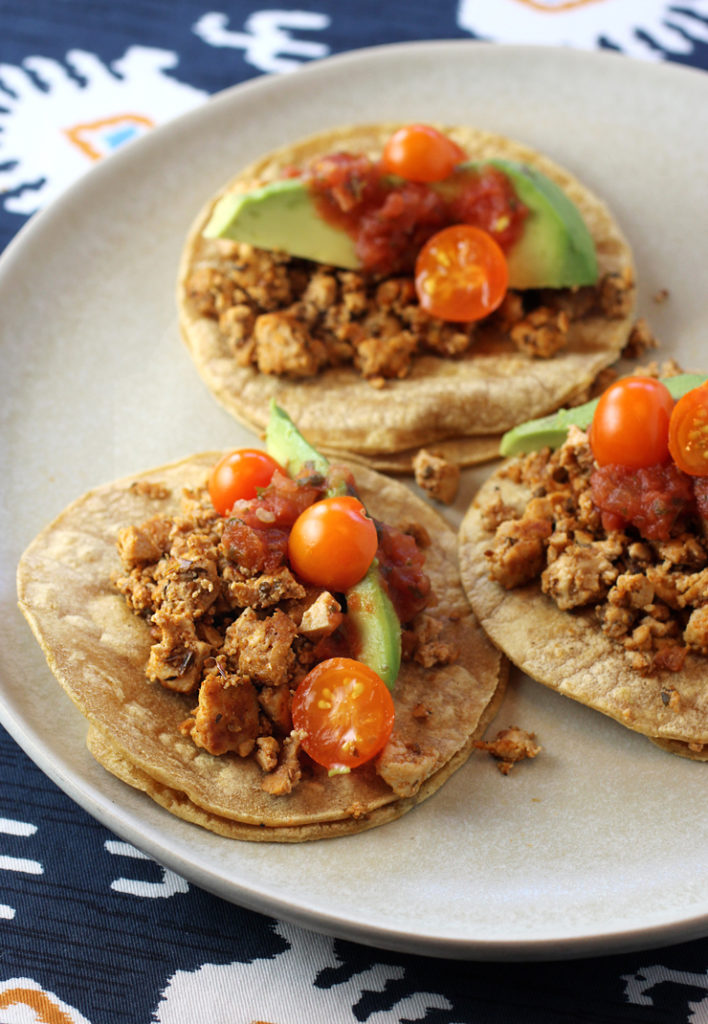 Tacos made not with meat -- but Hodo Adobo Mexican Crumbles.