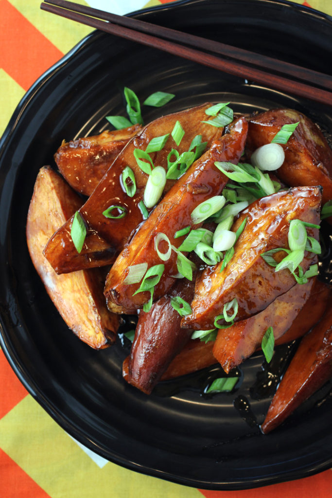 Grilled sweet potato wedges that taste just like Chinese barbecued pork. Who can resist?