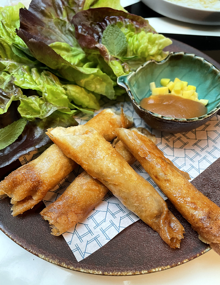 Pork lumpia with apple ketchup and fermented mango.