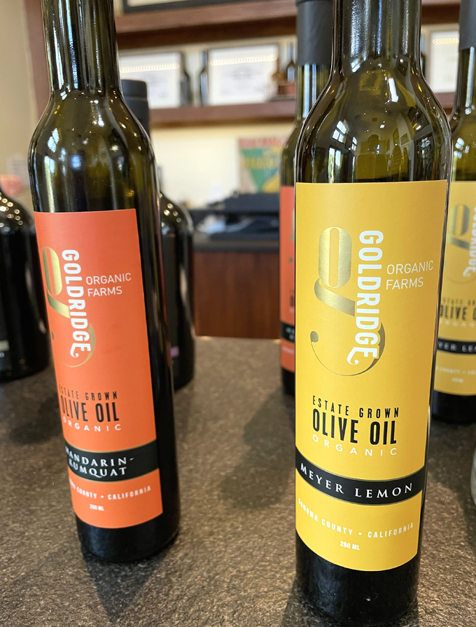 Gold Ridge organic olive oils pressed with estate-grown citrus. (Photo by Carolyn Jung)
