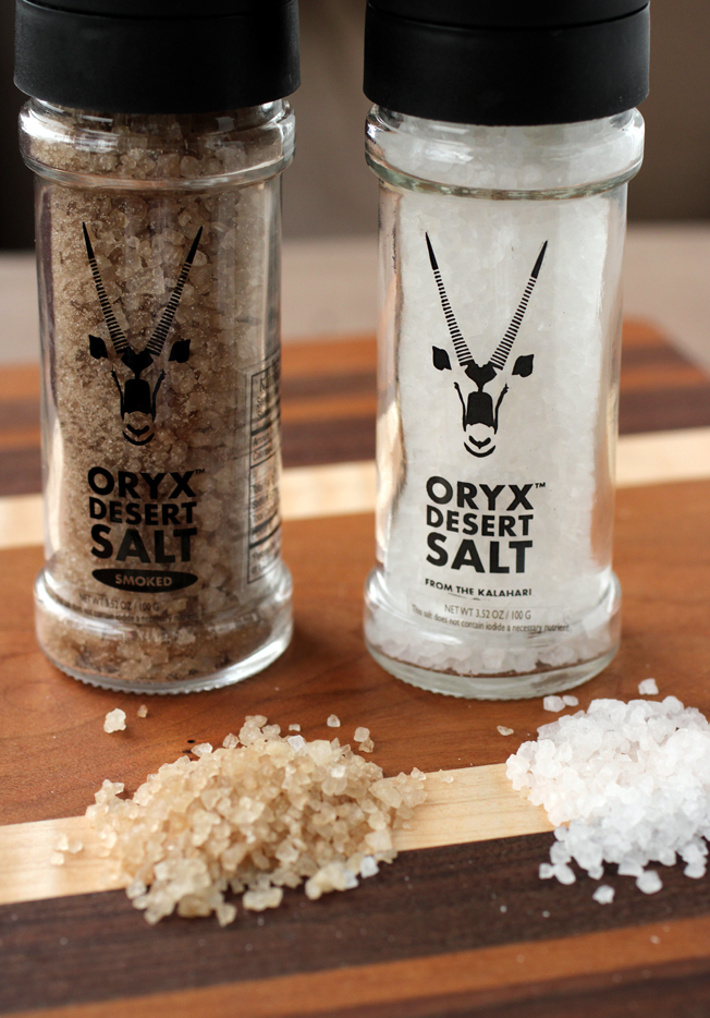 Oryx Desert Salts, regular (right) and smoked (left).