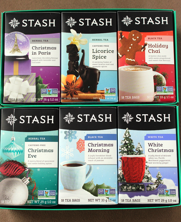 Six flavors of holiday Stash Teas to celebrate the season.