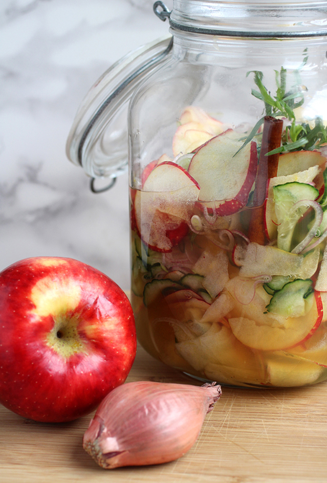 You don't even have to heat up anything to make these easy apple-cucumber-shallot pickles.
