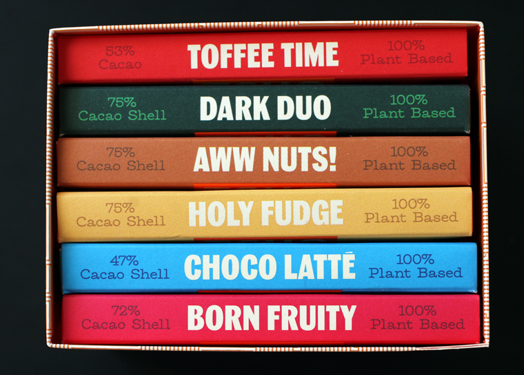 TCHO's fun gift box of six new plant-based chocolate bars.