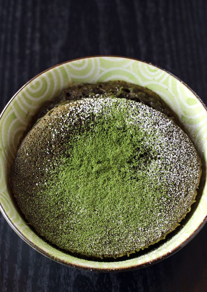 The matcha mug cake, which I actually microwaved in a small bowl instead.