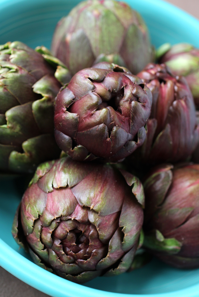 Purple artichokes. But you can use green ones, too.