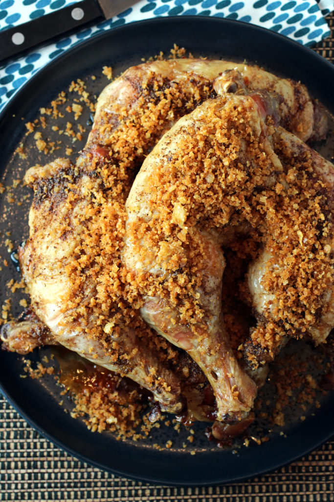 Chicken leg quarters roast in the oven in an unusual method.