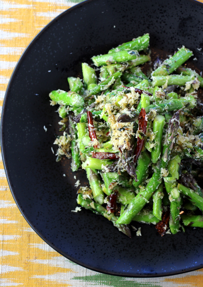 Cabbage or green beans are often given this treatment in Indian cuisine. But Rao says asparagus is uncommon.