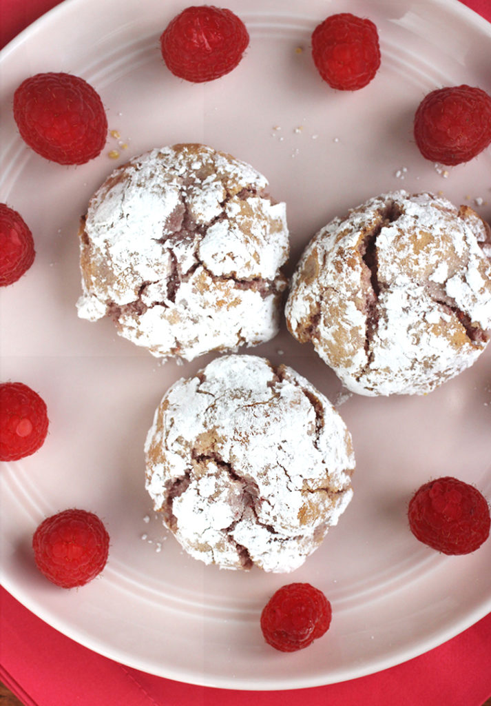 Freeze-dried and fresh raspberries make these amaretti extra special.