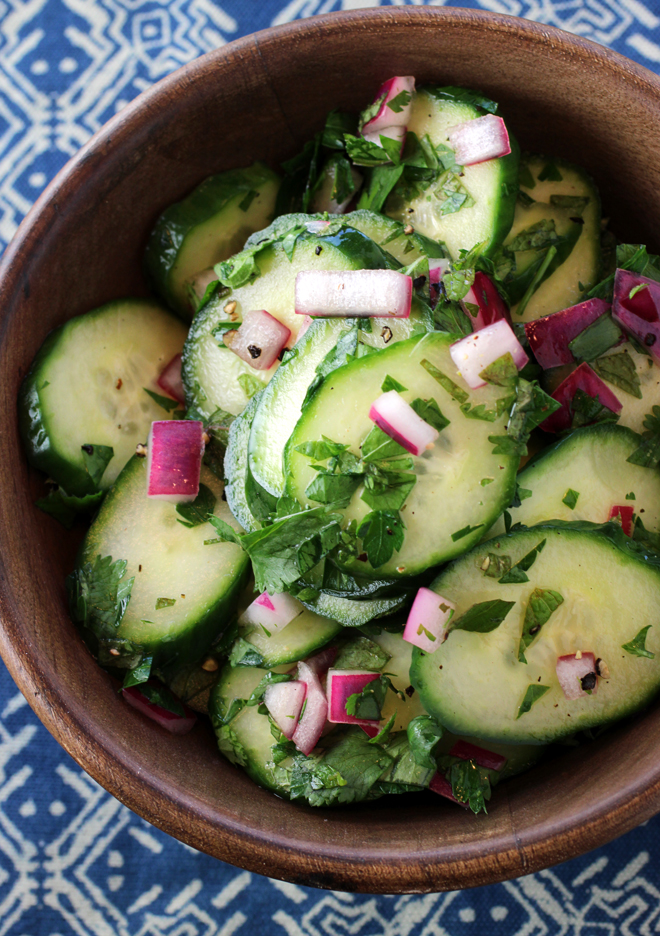 Feel free to peel the cucumbers -- or not.