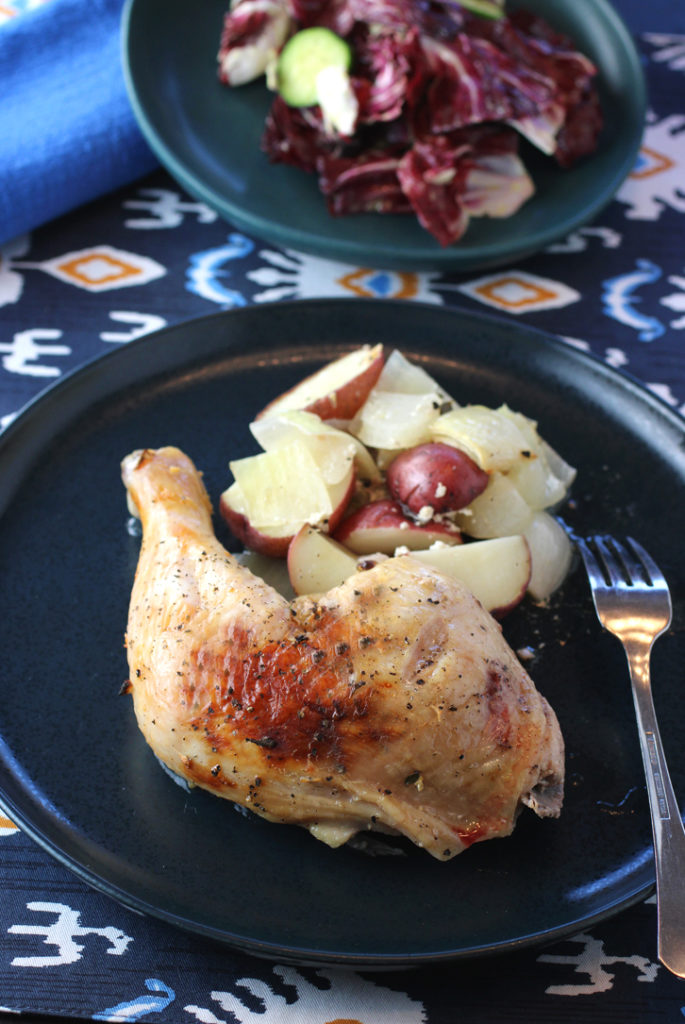 Roast chicken that gets marinated in not just preserved lemons, but preserved apple cores, too.