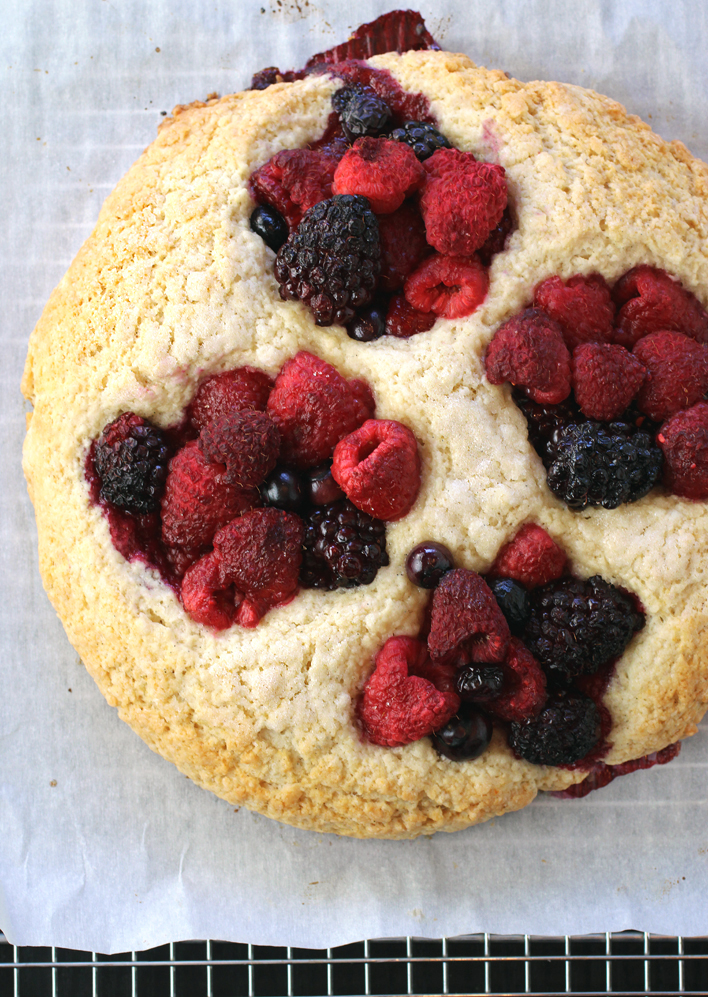 The berry-stuffed biscuit round fresh out of the oven.