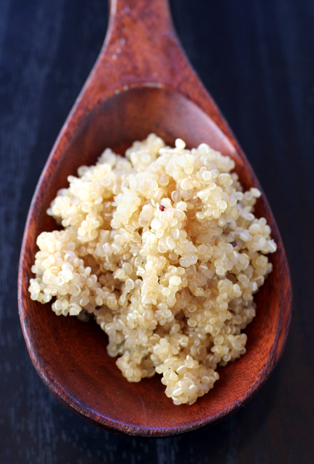 The fluffy quinoa after cooking in chicken stock.