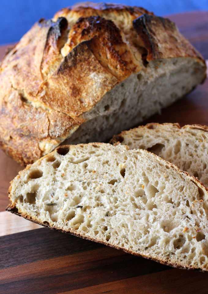 The amazing sourdough loaf with garlic and rosemary.