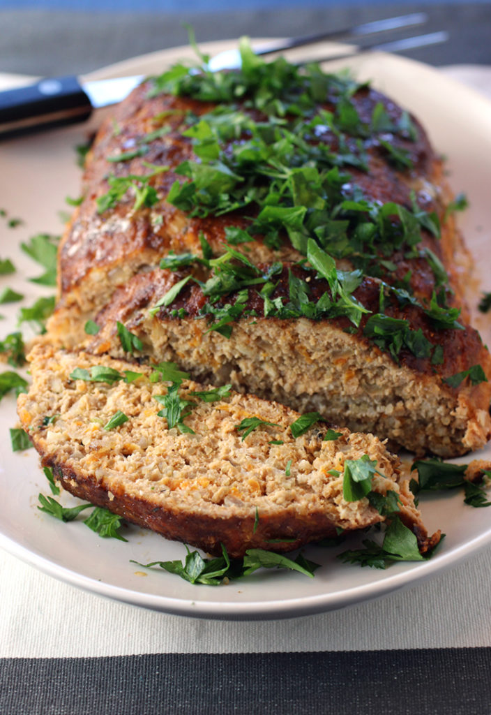 You can see the grated carrot that gives this quinoa-fortified turkey meatloaf exceptional moistness. 